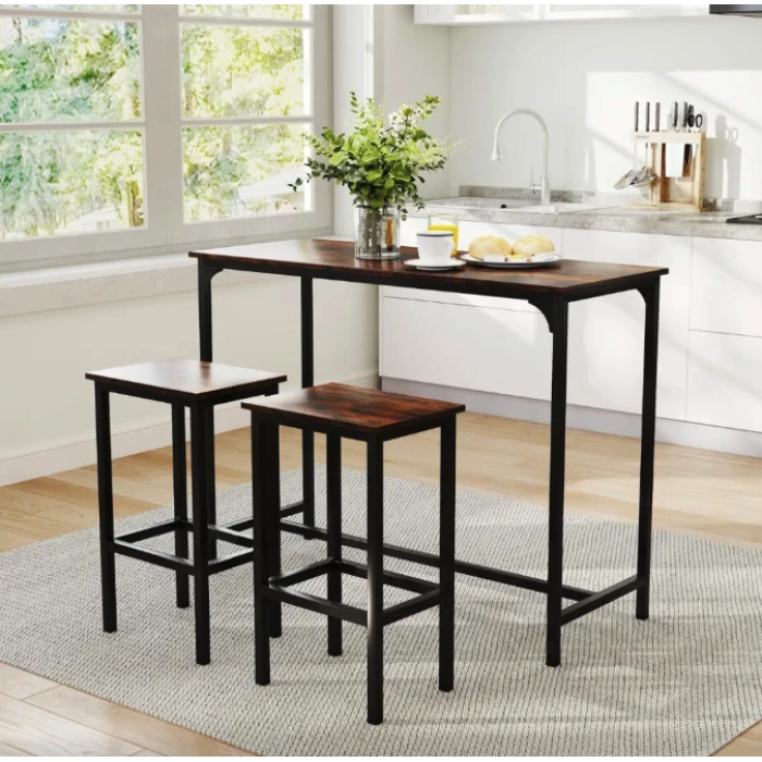 Барний стіл та 2 барні стільці Costway Hoobro в стилі Loft
