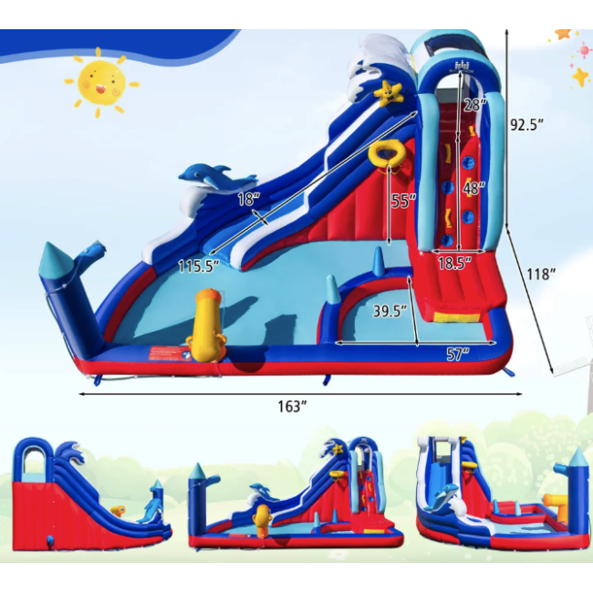 Надувний Аквапарк Costway Slide 6-в-1 з гіркою для скелелазіння (без вентилятора)