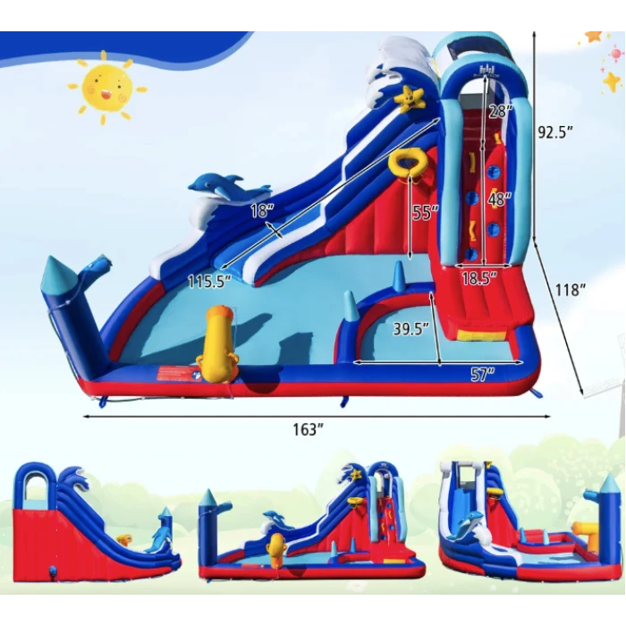 Надувний Аквапарк Costway Slide 6-в-1 з гіркою для скелелазіння (без вентилятора)