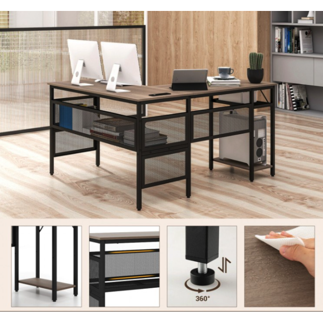 Компьютерный стол Costway Hutch L-образный с зарядным