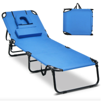 Шезлонг Costway Hanna раскладной с отверстием для лица голубой