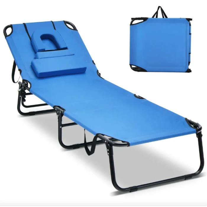 Шезлонг Costway Hanna раскладной с отверстием для лица голубой