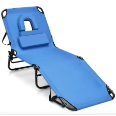 Шезлонг Costway Hanna раскладной с отверстием для лица голубой