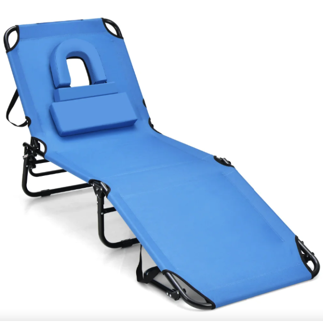 Шезлонг Costway Hanna раскладной с отверстием для лица голубой
