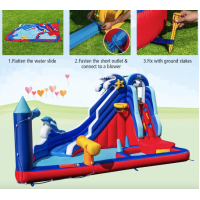 Надувний Аквапарк Costway Slide 6-в-1 з гіркою для скелелазіння (без вентилятора)