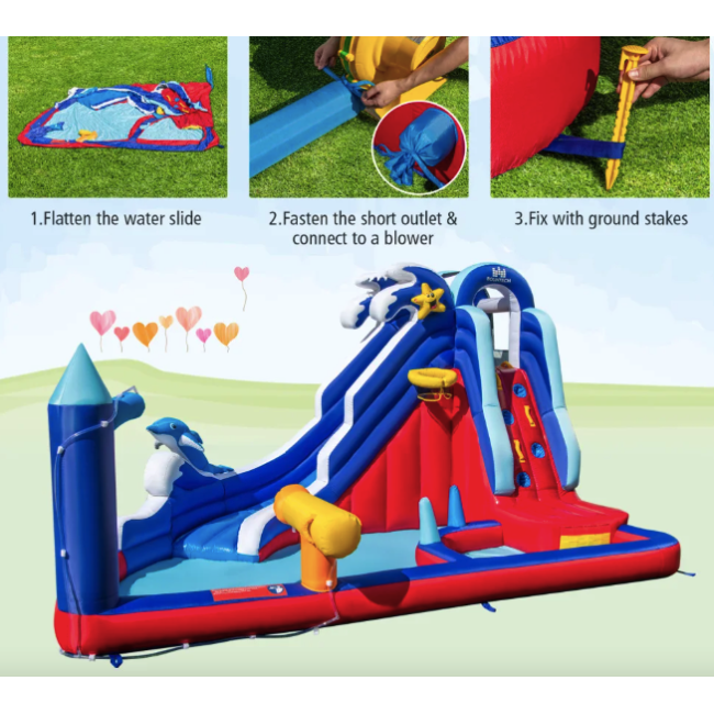 Надувний Аквапарк Costway Slide 6-в-1 з гіркою для скелелазіння (без вентилятора)