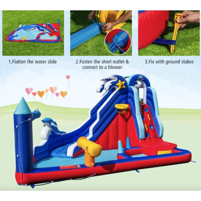 Надувний Аквапарк Costway Slide 6-в-1 з гіркою для скелелазіння (без вентилятора)