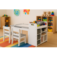 Детский набор Costway Fantastik 3 в 1: стол, 2 стулья, белый мольберт.