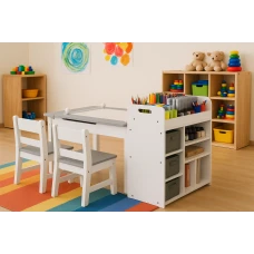 Дитячий набір Costway Fantastik 3 в 1: стіл, 2 стільці, мольберт білий