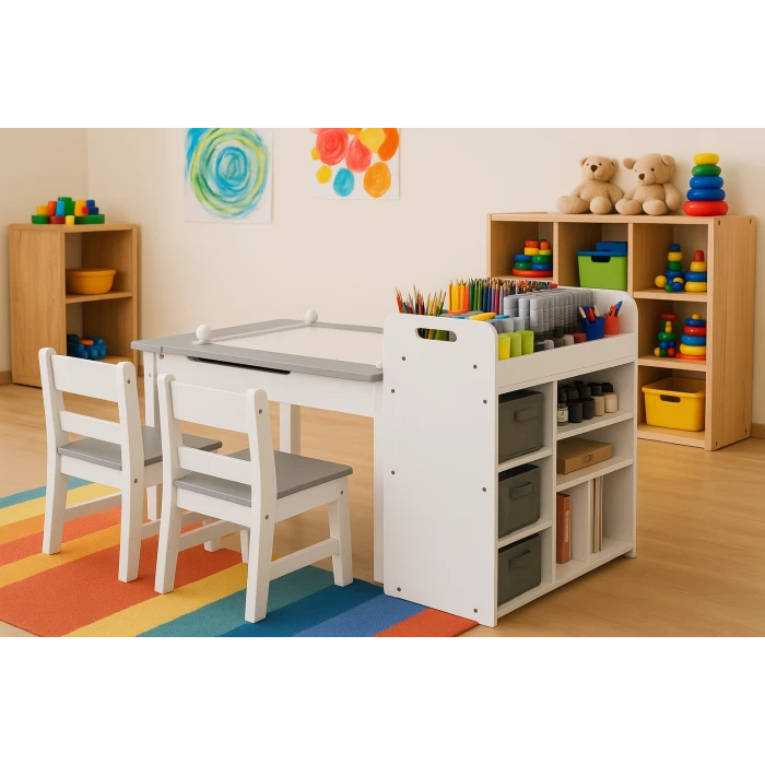 Детский набор Costway Fantastik 3 в 1: стол, 2 стулья, белый мольберт.