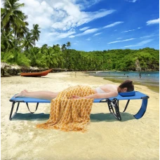 Шезлонг Costway Hanna раскладной с отверстием для лица голубой