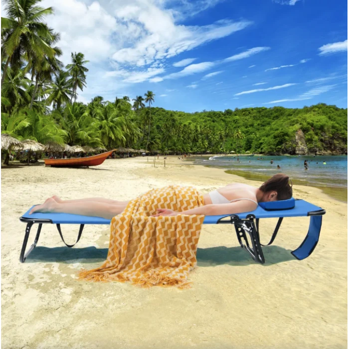 Шезлонг Costway Hanna раскладной с отверстием для лица голубой