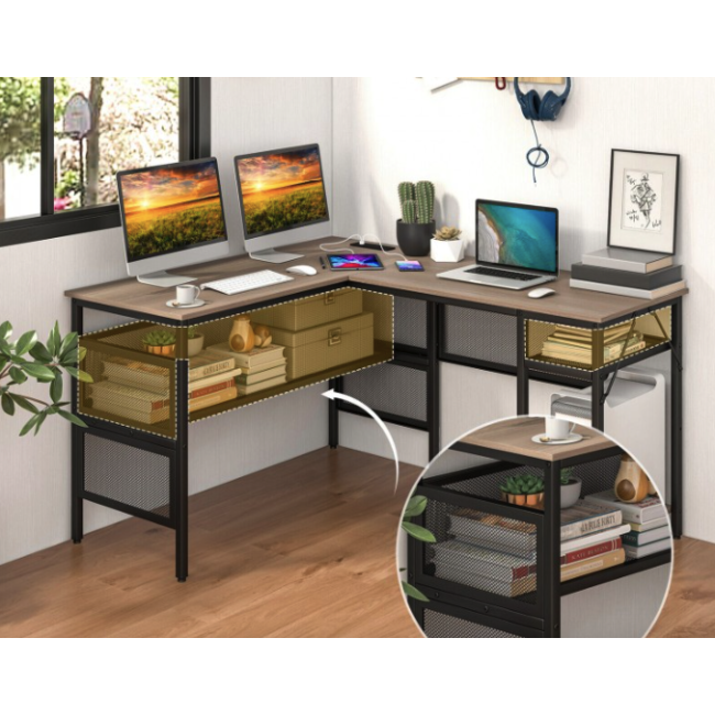 Компьютерный стол Costway Hutch L-образный с зарядным