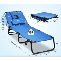 Шезлонг Costway Hanna раскладной с отверстием для лица голубой
