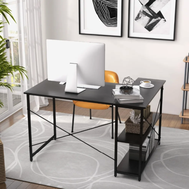 Компьютерный стол Costway Adler L-образный с полками в стиле Loft черный