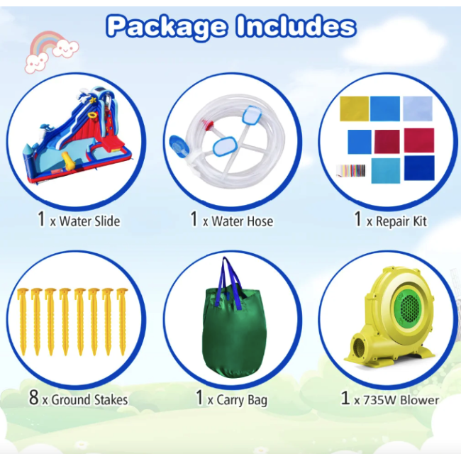 Надувний Аквапарк Costway Slide 6-в-1 з гіркою для скелелазіння (без вентилятора)