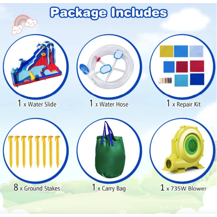 Надувний Аквапарк Costway Slide 6-в-1 з гіркою для скелелазіння (без вентилятора)