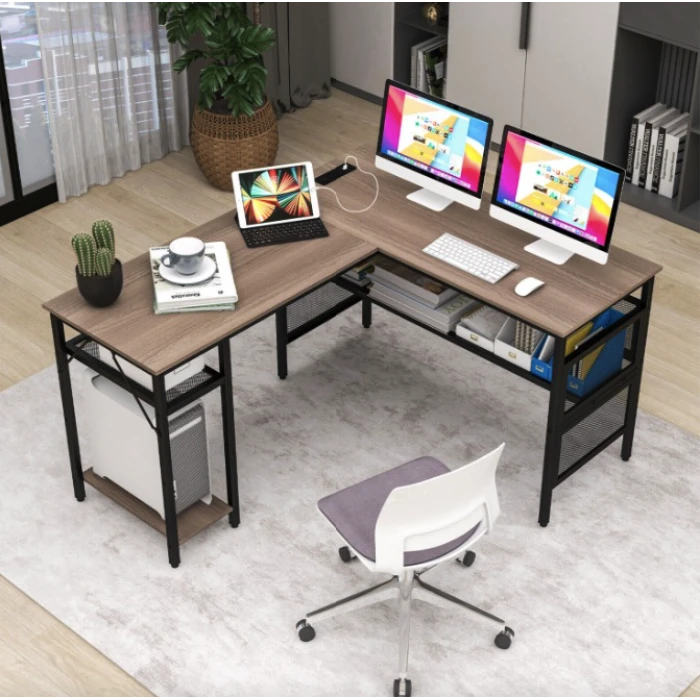 Комп'ютерний стіл Costway Hutch L-подібний з зарядним