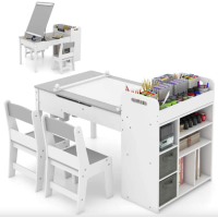 Детский набор Costway Fantastik 3 в 1: стол, 2 стулья, белый мольберт.