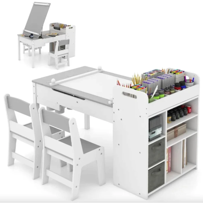 Детский набор Costway Fantastik 3 в 1: стол, 2 стулья, белый мольберт.