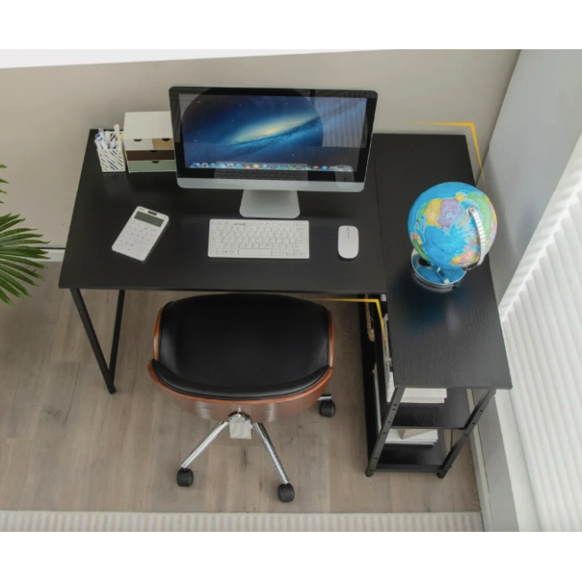 Компьютерный стол Costway Adler L-образный с полками в стиле Loft черный