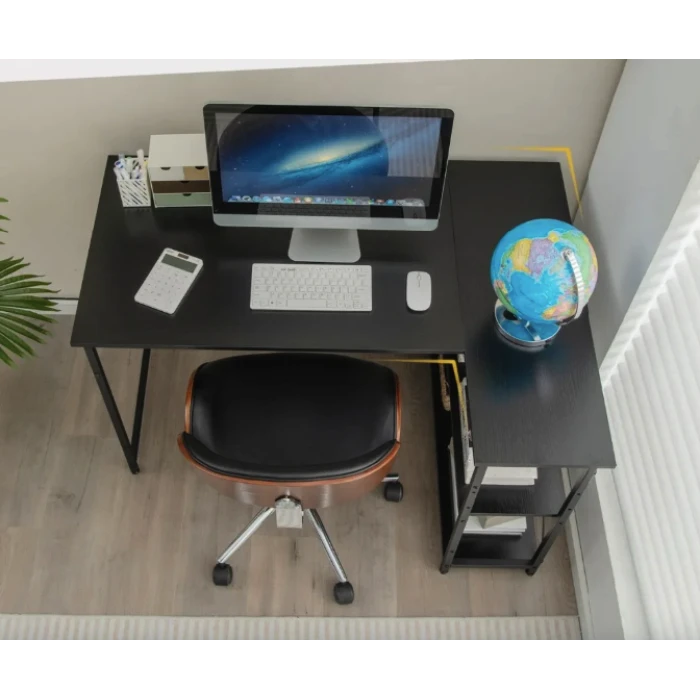 Компьютерный стол Costway Adler L-образный с полками в стиле Loft черный