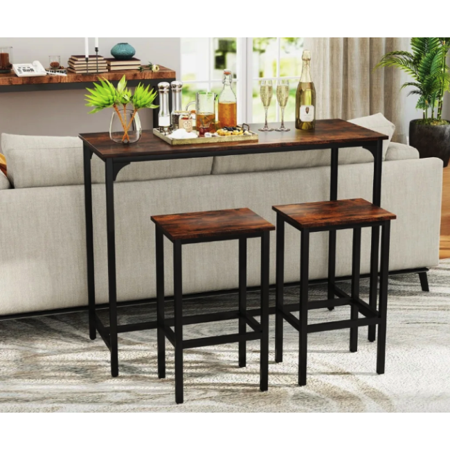 Барный стол и 2 барных стула Costway Hoobro в стиле Loft