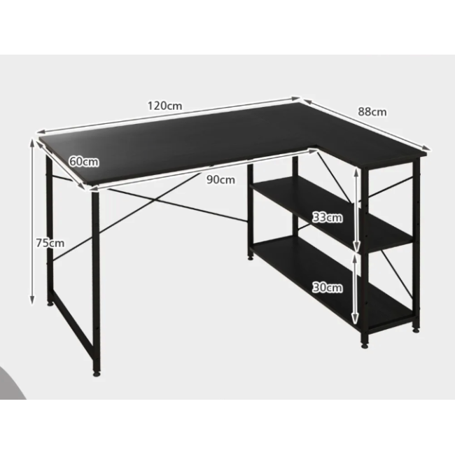 Компьютерный стол Costway Adler L-образный с полками в стиле Loft черный