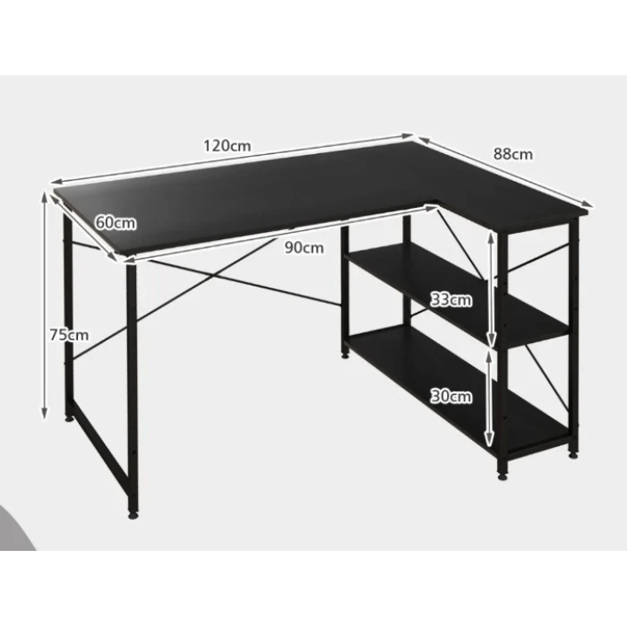 Компьютерный стол Costway Adler L-образный с полками в стиле Loft черный