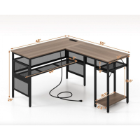 Компьютерный стол Costway Hutch L-образный с зарядным