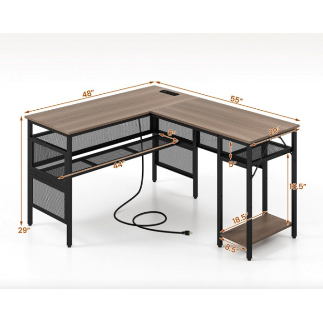 Компьютерный стол Costway Hutch L-образный с зарядным