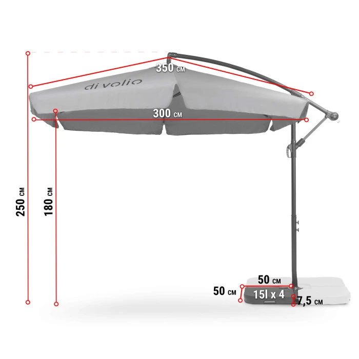 Зонтик садовый Di Volio EMPOLI 350см серый Основа садового зонтика