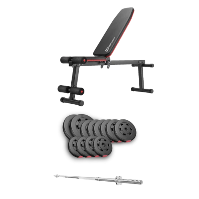 Набор Hop-Sport Premium 69кг со скамьей HS-1010 Pro и штангой