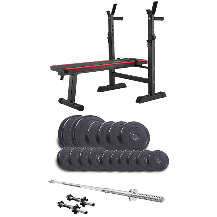 Набор Elitum Titan 68кг со скамьей HS-1080, штангой и гантелями.