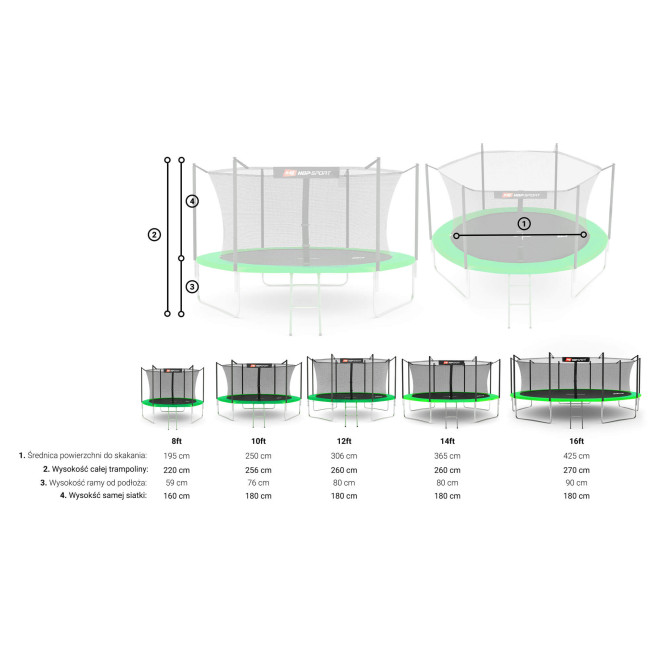 Батут Hop-Sport 10ft (305см) зеленый с внутренней сеткой