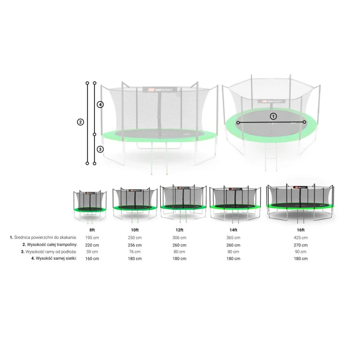 Батут Hop-Sport 10ft (305см) зеленый с внутренней сеткой
