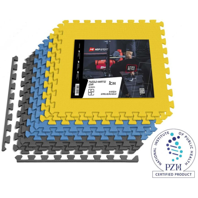 Мат-пазл Hop-Sport EVA 1см HS-A010PM - 9 частей серый/синий/желтый