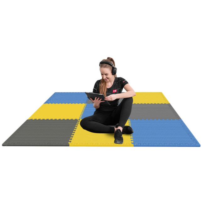 Мат-пазл Hop-Sport EVA 1см HS-A010PM - 9 частей серый/синий/желтый