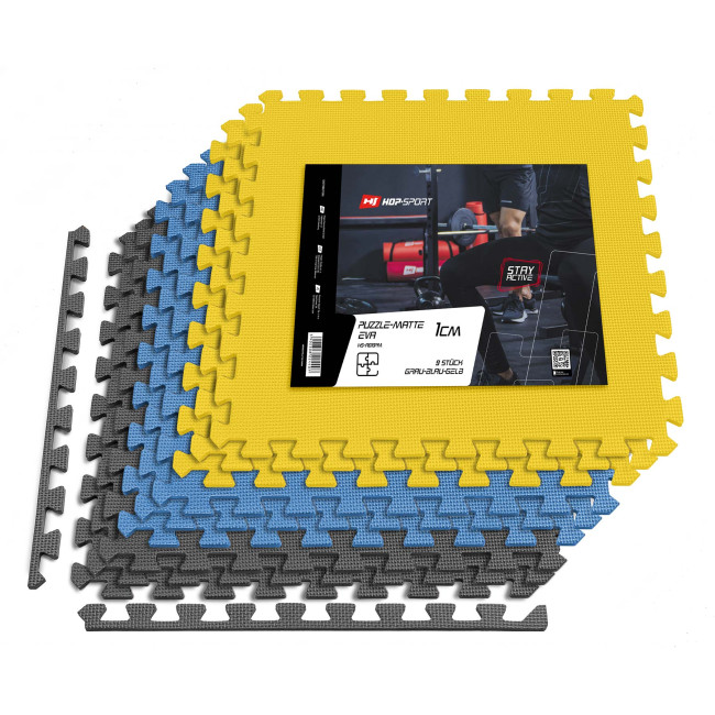 Мат-пазл Hop-Sport EVA 1см HS-A010PM - 9 частей серый/синий/желтый