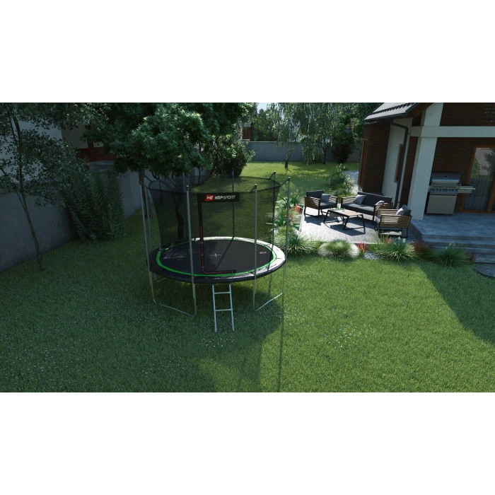 Батут Hop-Sport 10ft (305см) черно-зеленый с внутренней сеткой (4 ноги)