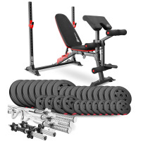 Набір Hop-Sport Premium 173кг з лавою HS-1095, штангами та гантелями