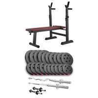 Набор Hop-Sport Premium 105кг со скамьей HS-1080, штангами и гантелями.