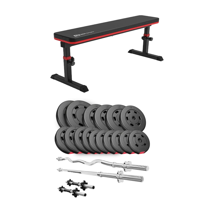Набор Hop-Sport Premium 75кг со скамьей HS-1025 Pro, штангами и гантелями.