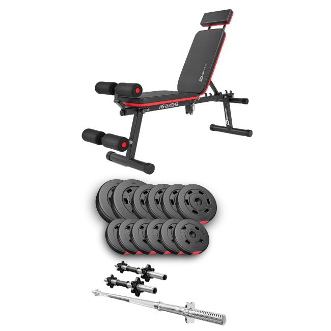 Набір Hop-Sport Premium 38кг з лавою HS-2040 HB, штангою та гантелями