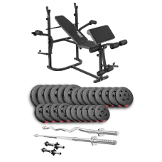Набор Hop-Sport Premium 135кг со скамьей TX-020, штангами и гантелями.