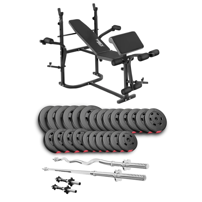 Набір Hop-Sport Premium 135кг з лавою TX-020, штангами та гантелями