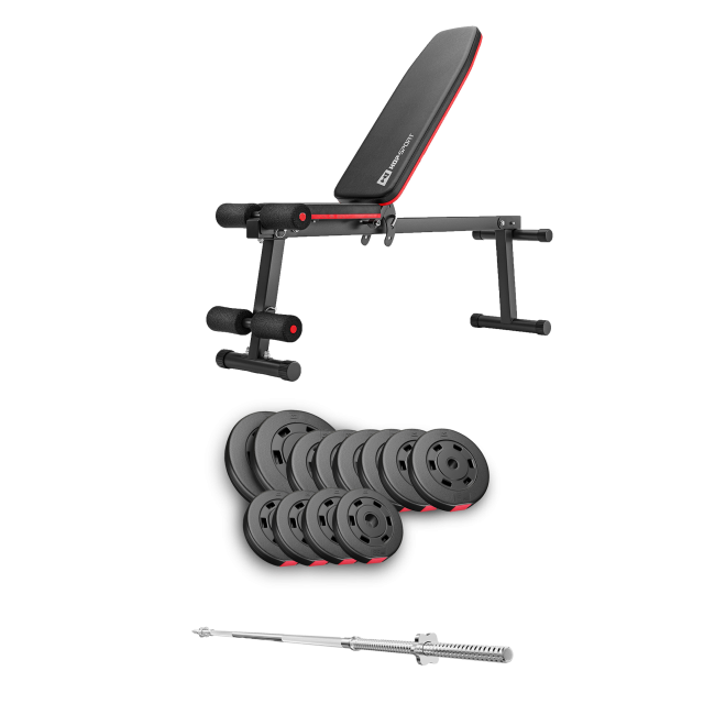 Набор Hop-Sport Premium 69кг со скамьей HS-1010 Pro и штангой