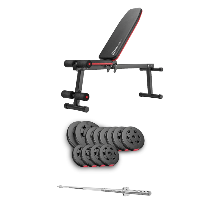 Набір Hop-Sport Premium 69кг з лавою HS-1010 Pro та штангою