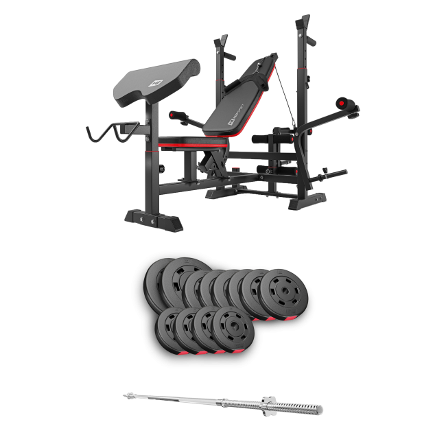 Набір Hop-Sport Premium 69кг з лавою HS-1075 Pro та штангою