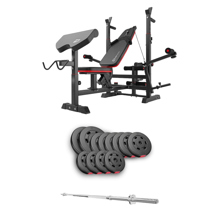 Набір Hop-Sport Premium 69кг з лавою HS-1075 Pro та штангою